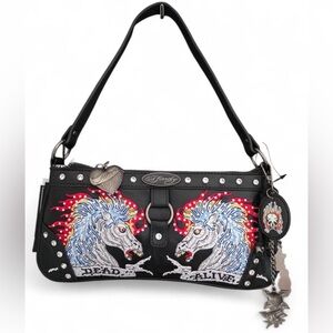 Ed Hardy Black Shoulder Bag with Horse Graphic